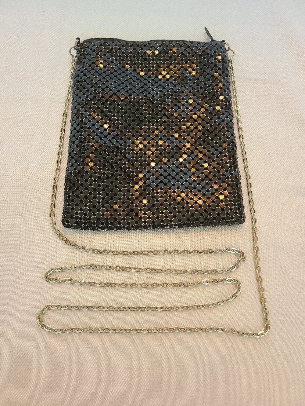 Black Metal Mesh Crossbody Bag with Silver Chain Strap